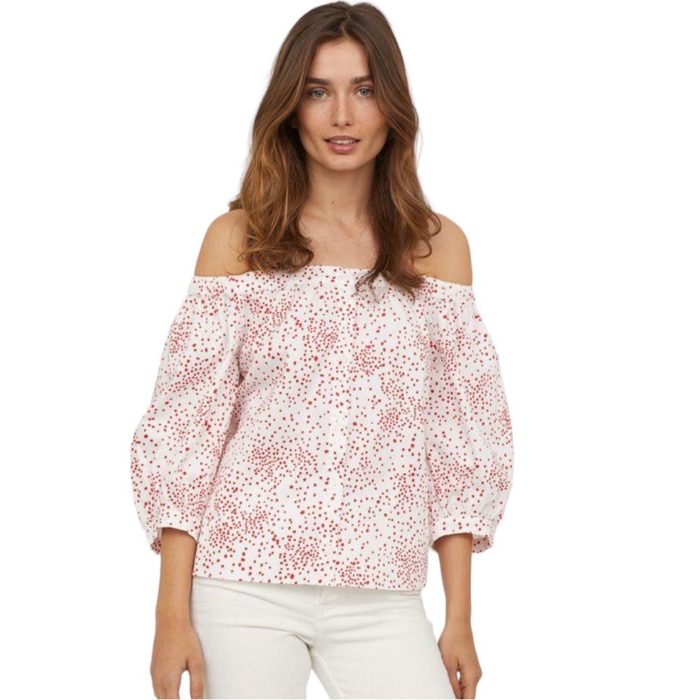 H&M Off-the-shoulder Polka Dot Balloon 3/4 Sleeves Top Size Small